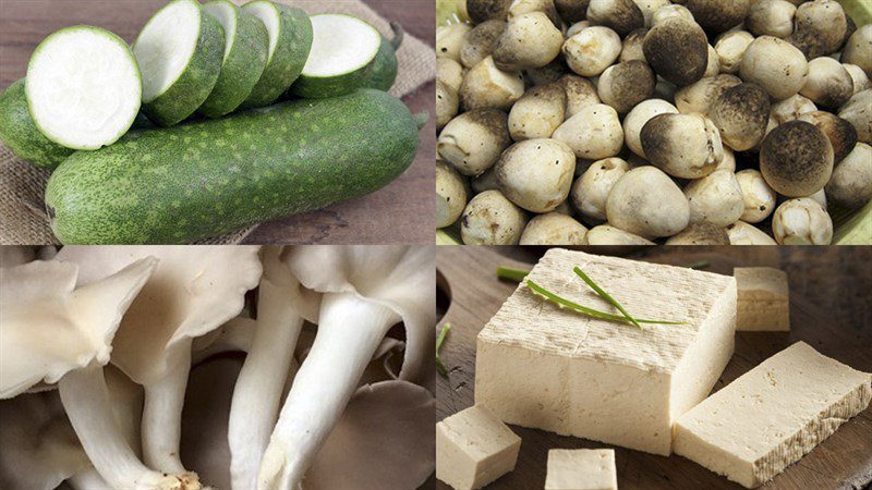 Ingredients for stuffed vegetarian winter melon soup