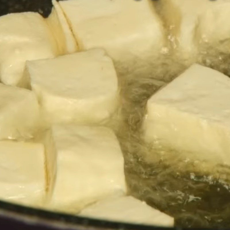 Step 2 Fry the tofu for Tofu with Peanut Butter Sauce