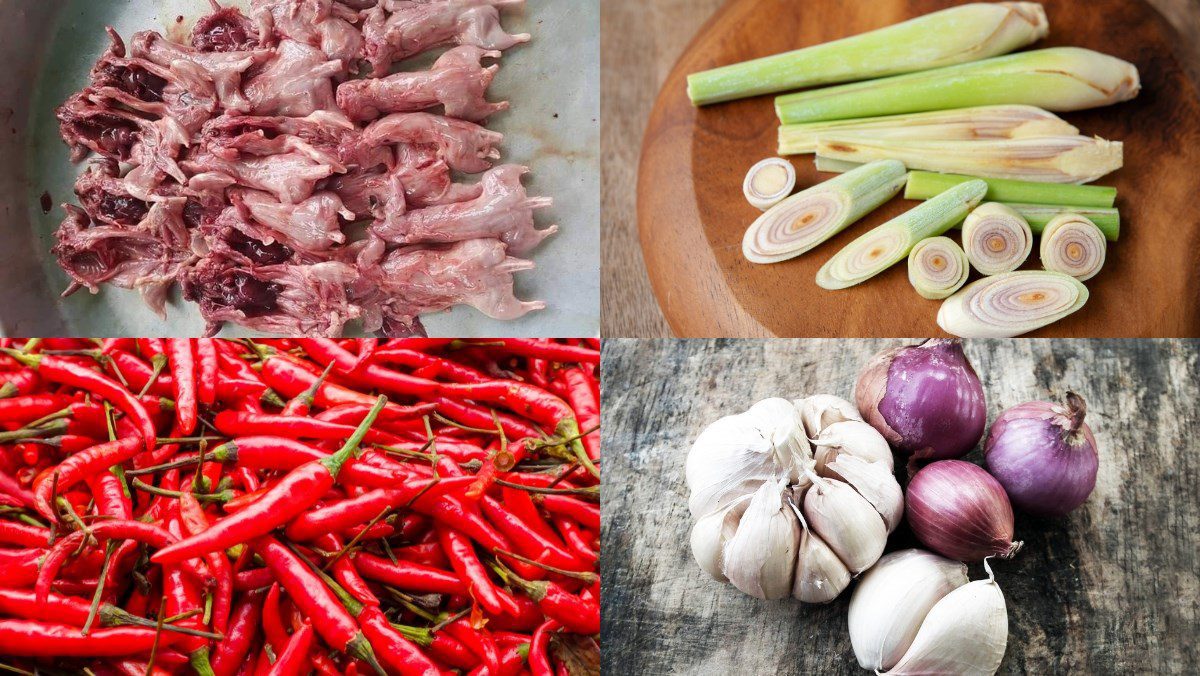 Ingredients for the dish 2 ways to make fried mouse with fish sauce, fried mouse with lemongrass and chili