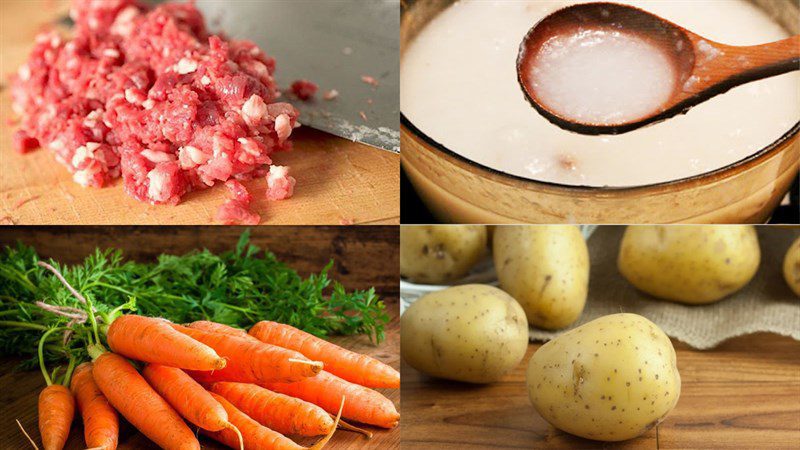 Ingredients for minced meat potato porridge