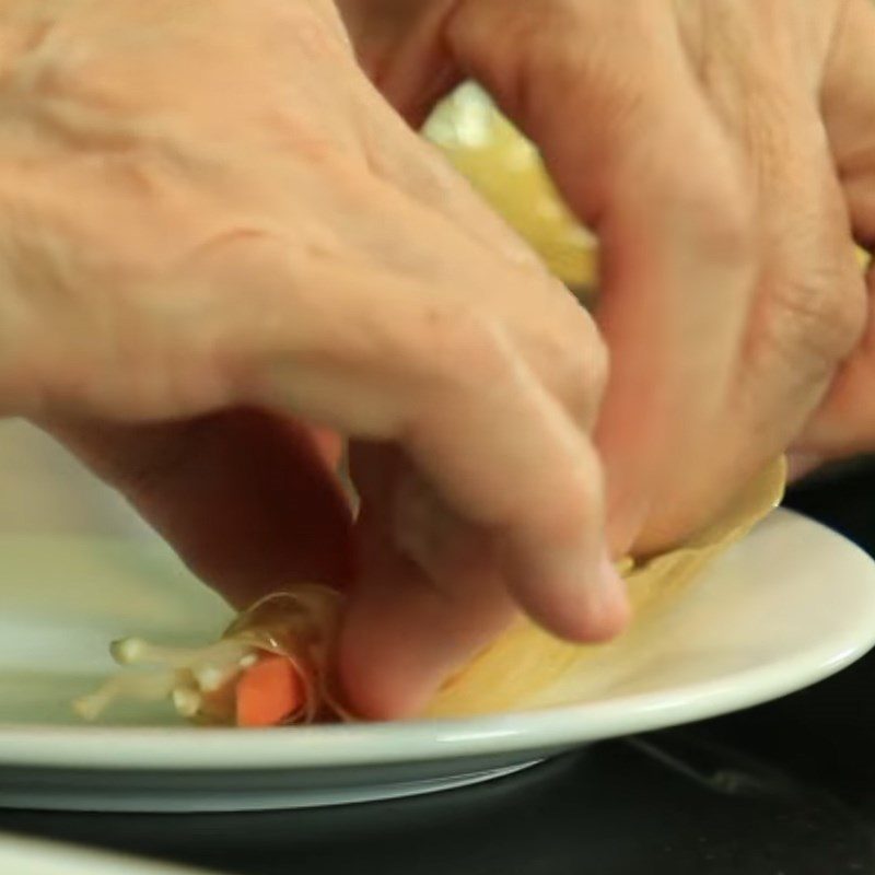 Step 2 Roll the tofu skin for Mushroom Roll Tofu Skin with Oyster Sauce