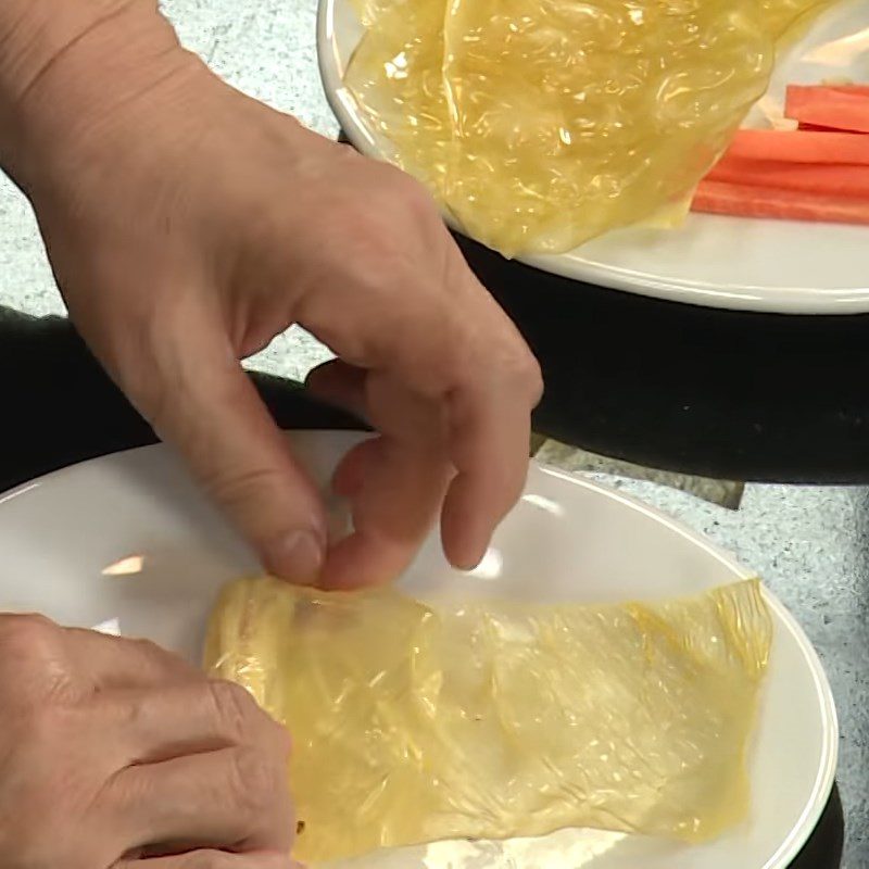 Step 2 Roll the tofu skin for Mushroom Roll Tofu Skin with Oyster Sauce