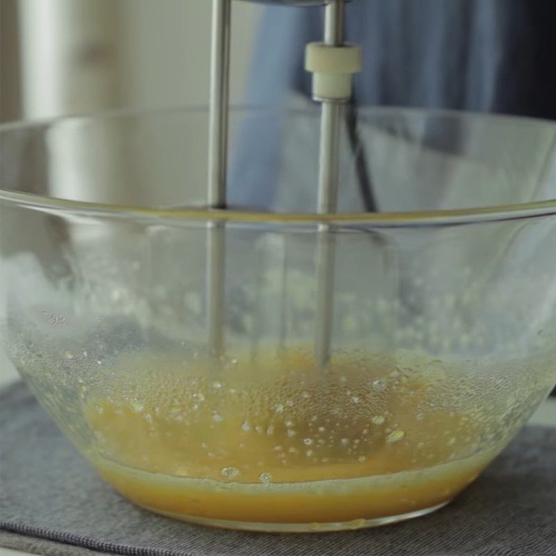 Step 1 Whisking Eggs for Strawberry Chocolate Heart Cake