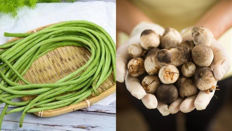 Ingredients for stir-fried green beans with straw mushrooms vegetarian dish