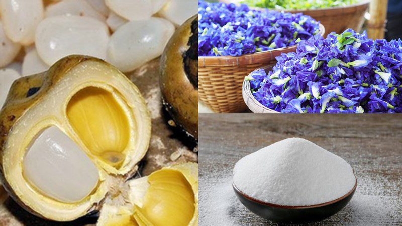 Ingredients for the dish of dak seeds with butterfly pea flowers