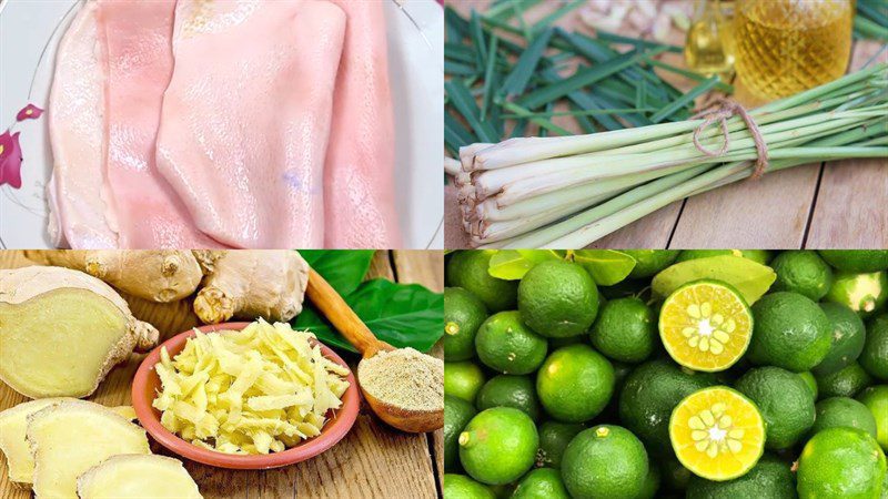 Ingredients for pig skin (bì heo) soaked in lemongrass and kumquat, pig skin (bì heo) soaked in sweet and sour