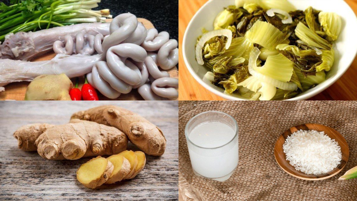 Ingredients for stir-fried pig intestines with pickled mustard greens