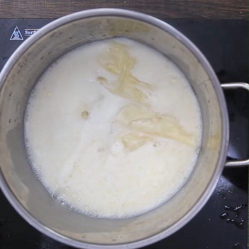 Step 3 Warm the milk mixture for strawberry soy pudding