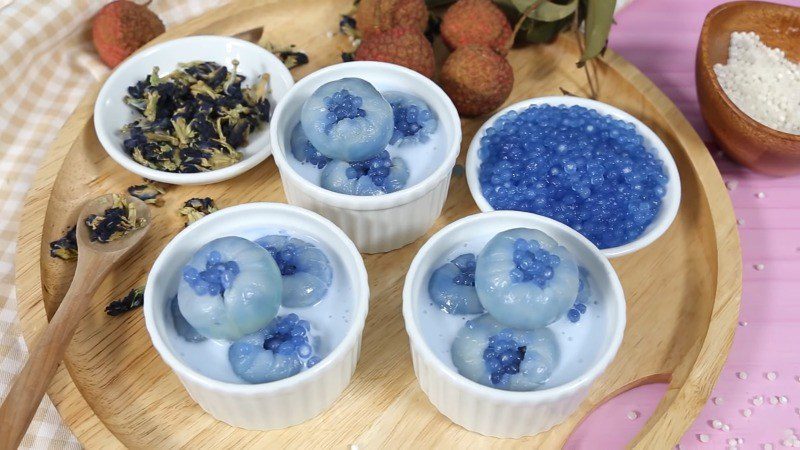 Lychee yogurt with butterfly pea flower