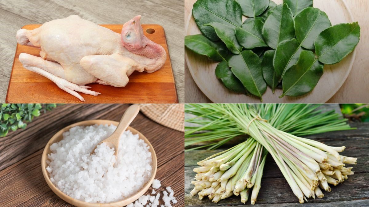 Ingredients for steamed chicken with chúc leaves