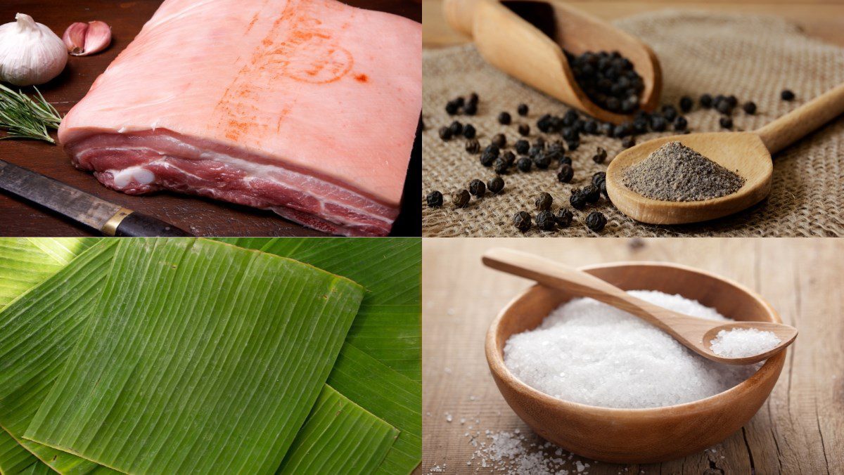 Ingredients for making fatty pork roll (giò nây)