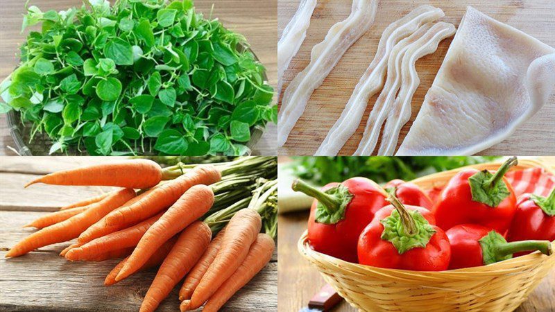 Ingredients for the dish 2 ways to make salad with pig ears and water spinach