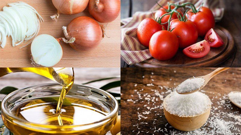 Ingredients for sautéed onion with tomato dish