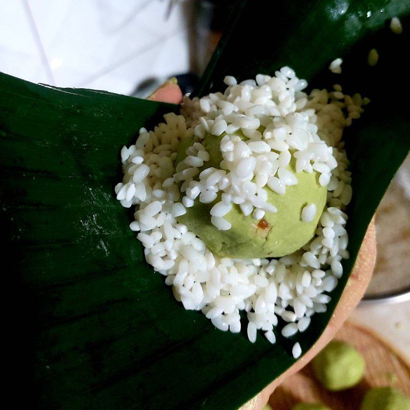 Step 7 Steam sticky rice cake Sticky rice cake with mung beans