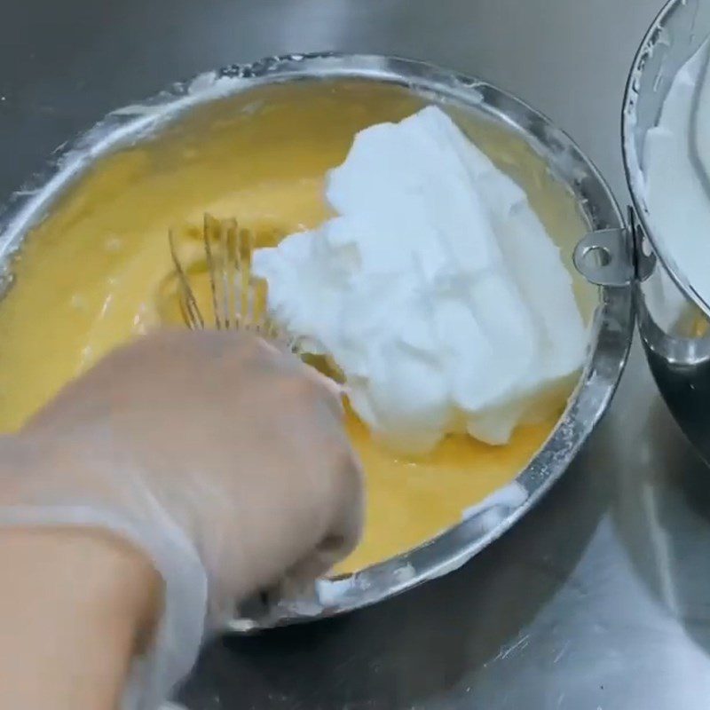 Step 4 Completing the cake batter for durian cheese sponge cake