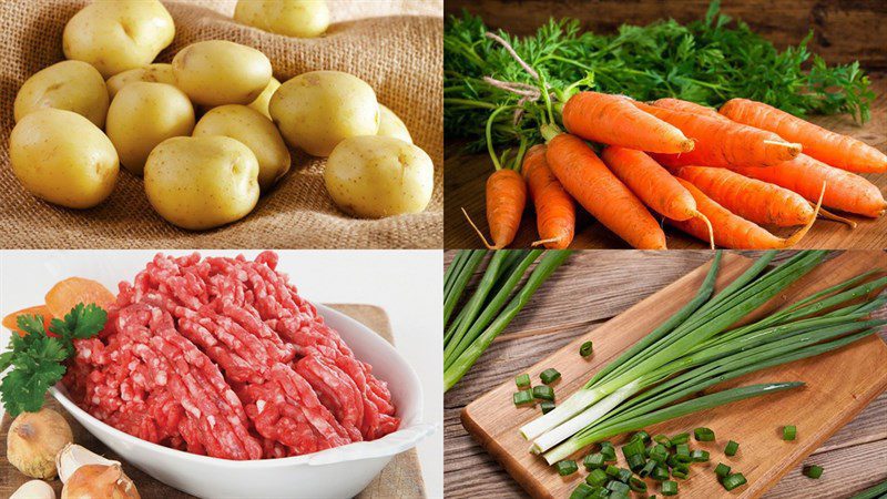 Ingredients for the dish potato carrot minced meat soup