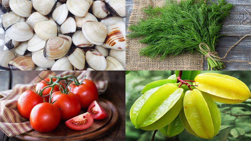 Ingredients for clam and dill soup