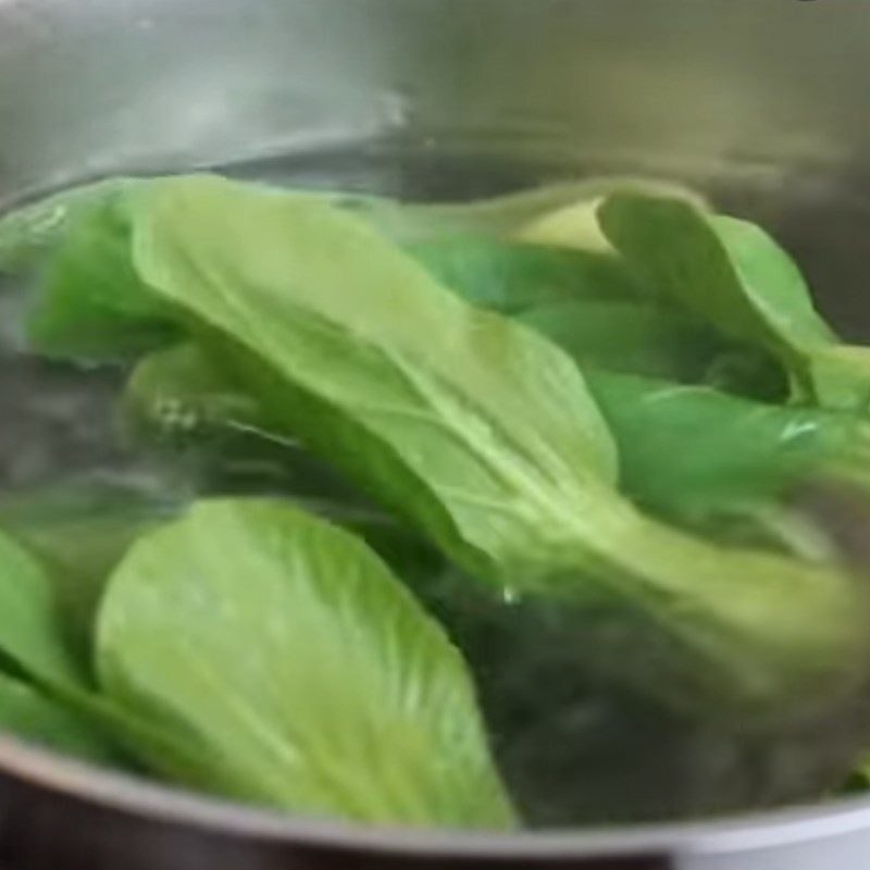 Step 8 Boil bok choy and noodles Dried noodles with char siu