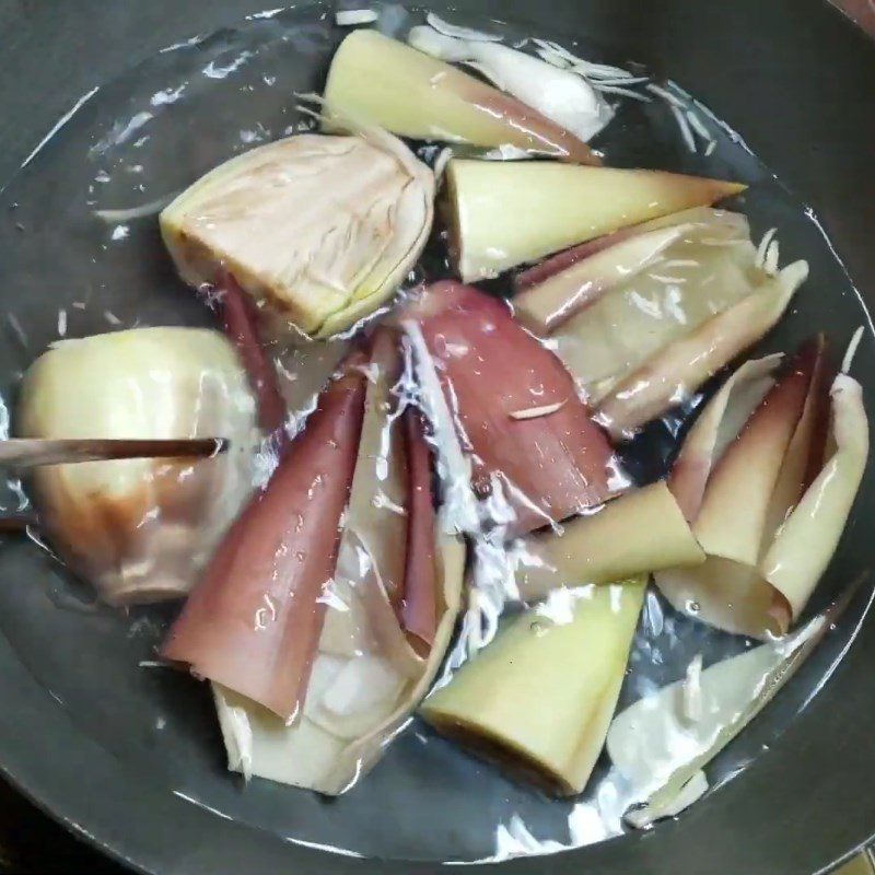 Step 4 Boil and shred the banana blossom Banana blossom salad - shredded banana blossom