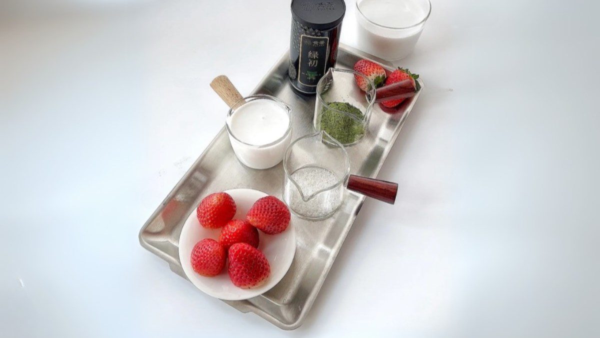 Ingredients for strawberry matcha dish