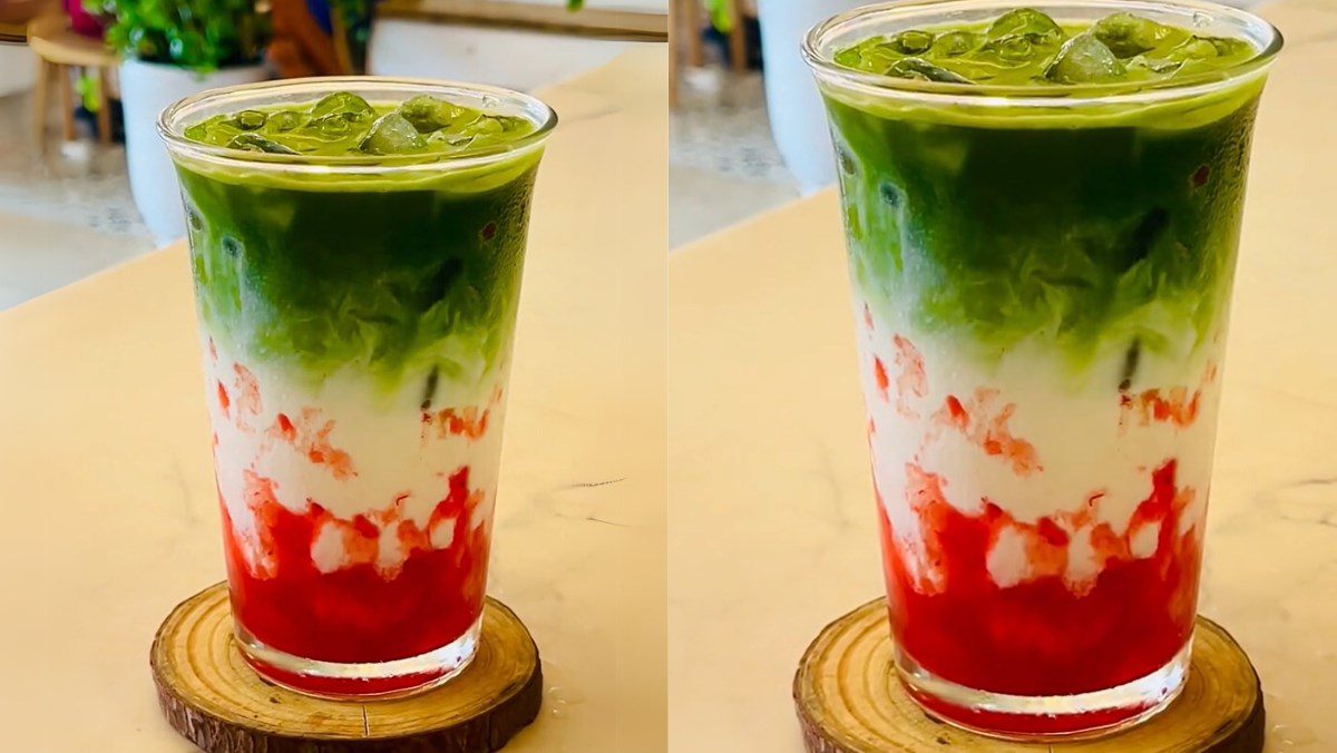 Strawberry matcha with strawberry jam