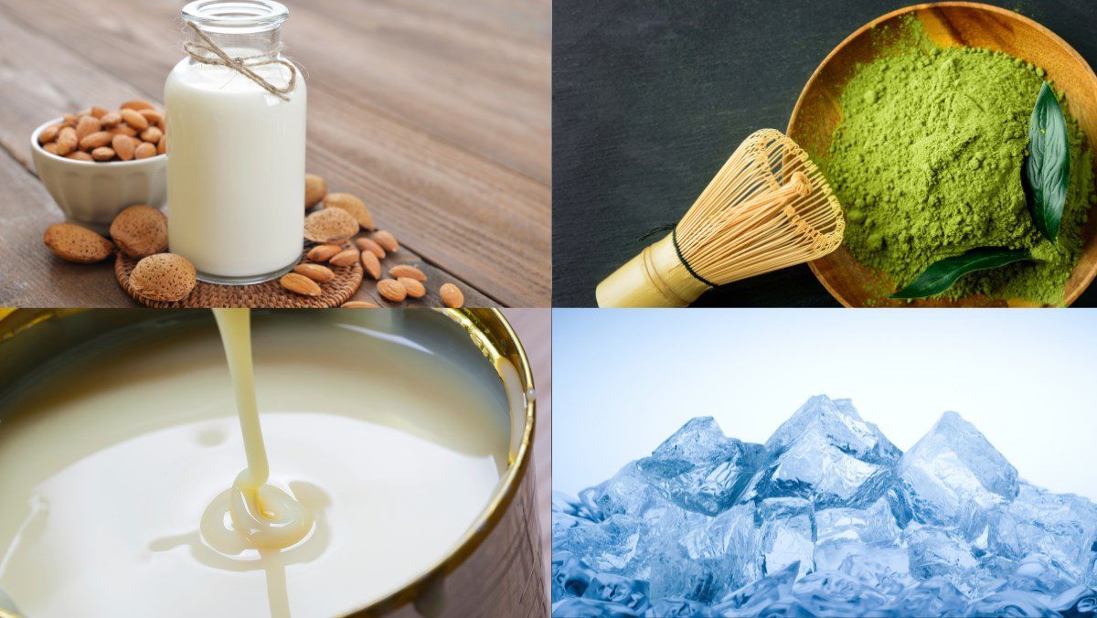 Ingredients for making matcha nut milk