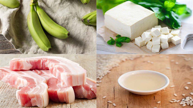 Ingredients for banana tofu soup dish