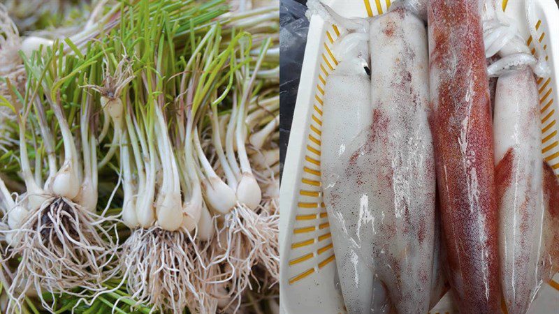 Ingredients for stir-fried squid with scallions