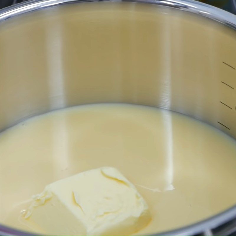 Step 1 Cook milk with butter Multi-colored Raffaello Cake