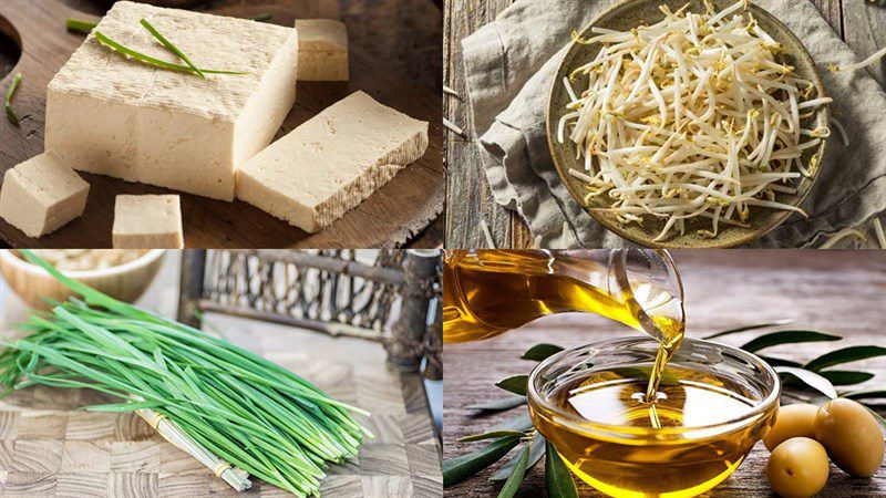 Ingredients for stir-fried tofu with chive sprouts