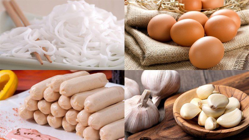 Ingredients for 3 ways to make fried egg noodles