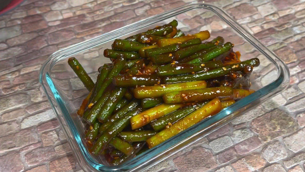 Spicy stir-fried garlic stalks Korean style