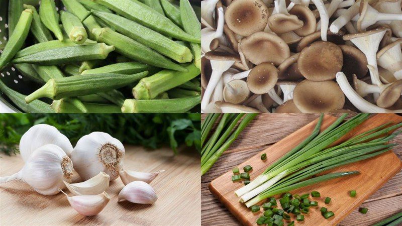 Ingredients for stir-fried okra with vegetarian mushrooms