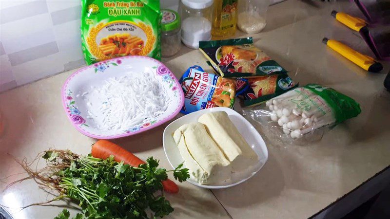 Ingredients for vegetarian seafood spring rolls