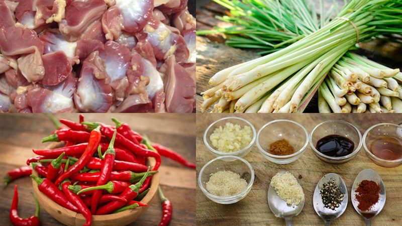 Ingredients for stir-fried chicken gizzards with lemongrass and chili