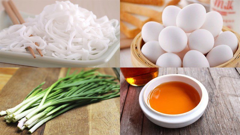 Ingredients for the 3 ways to make fried pho with eggs