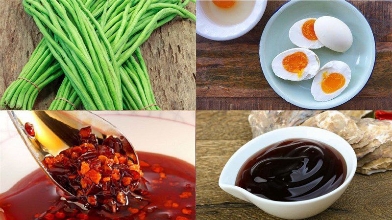 Ingredients for the dish of long beans stir-fried with salted eggs