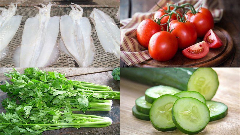 Ingredients for the dish of sun-dried squid stir-fry