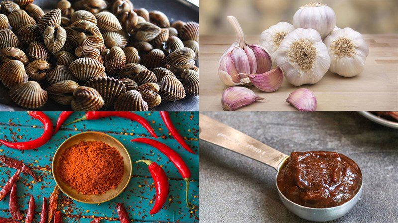 Ingredients for blood cockles with tamarind sauce