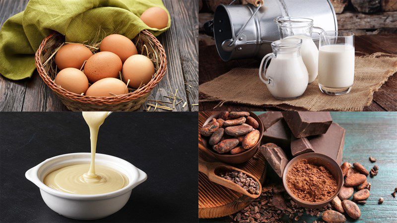 Ingredients for fried fresh milk with chocolate flavor