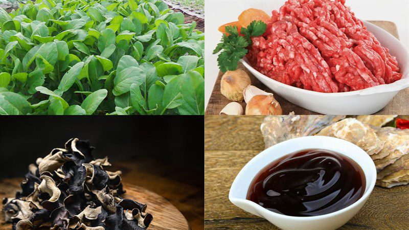 Ingredients for sweet mustard greens soup with meatballs