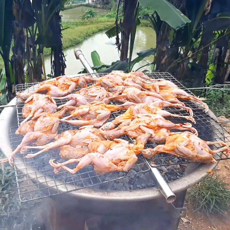 Step 3 Grilling quail Quail grilled with satay