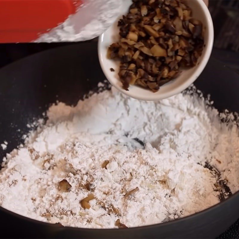 Step 1 Mix the flour, mushrooms, and tofu brains Fried Tofu Brains