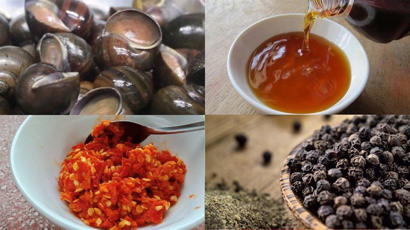 Ingredients for grilled snails with fish sauce and chili salt