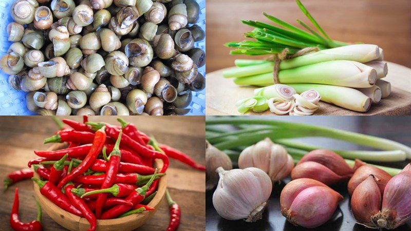 Ingredients for stir-fried rice snails with lemongrass and chili