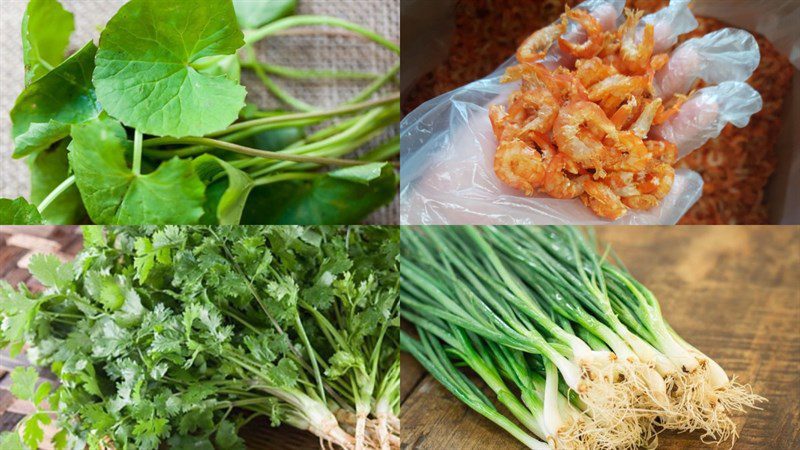 Ingredients for the dish of pennywort soup with shrimp