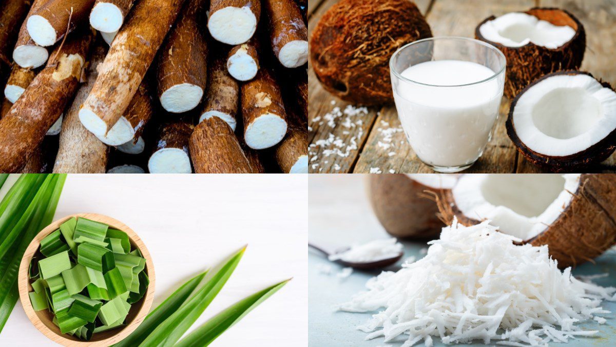 Ingredients for steamed cassava with coconut milk