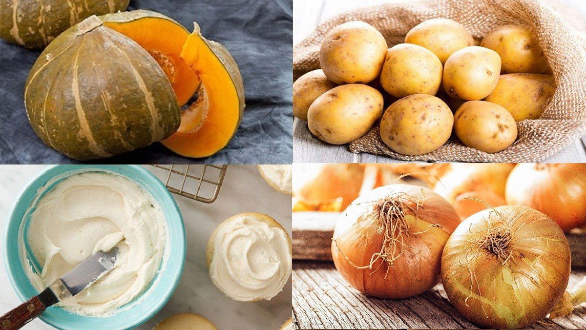 Ingredients for pumpkin soup with fresh cream