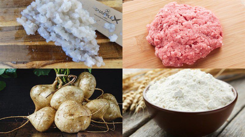 Ingredients for steamed dumplings with shrimp and meat filling