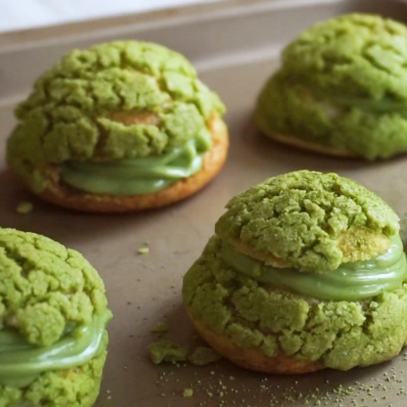 Step 7 Final product Green tea cream puff with green tea filling